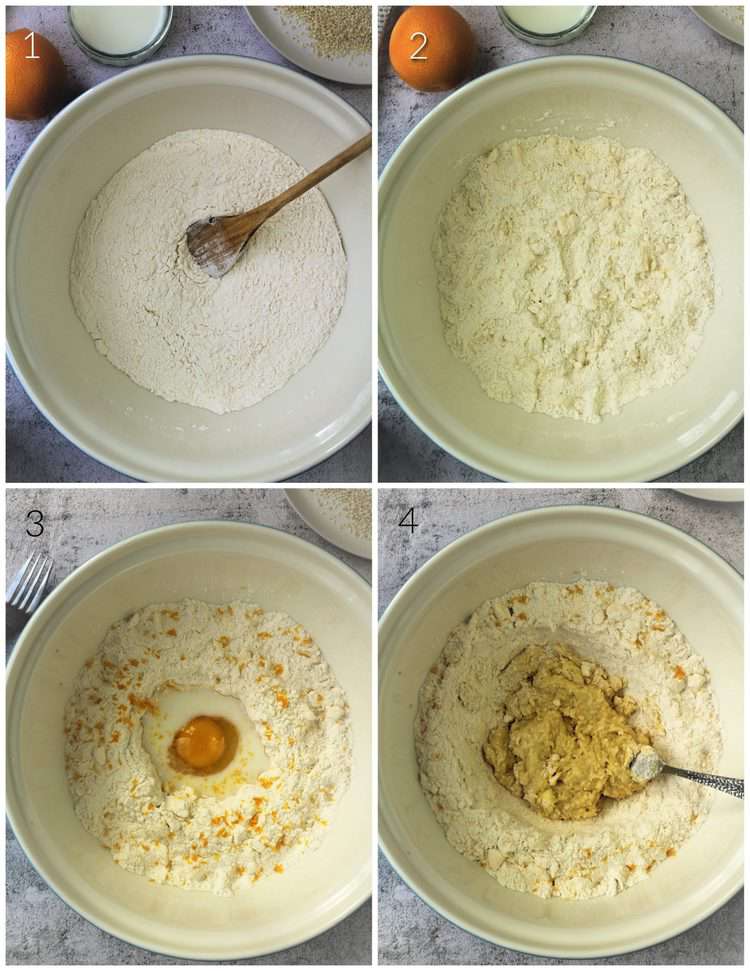 step by step mixing cookie batter in large bowl