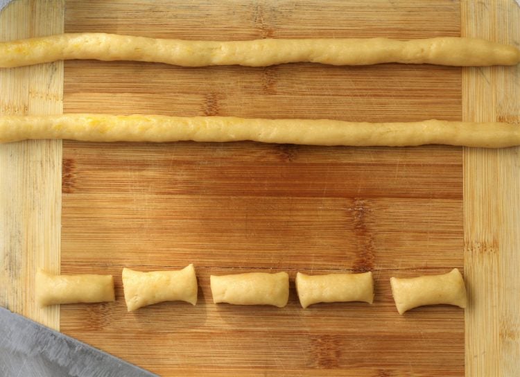 long ropes of dough cut into segments