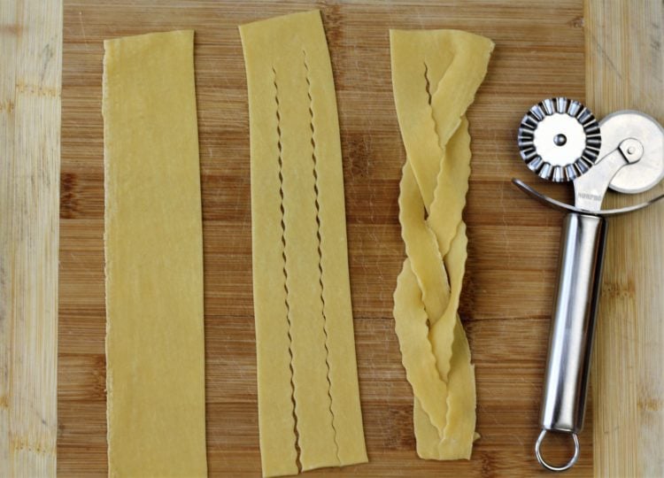 steps for making braided pignolata strips with dough