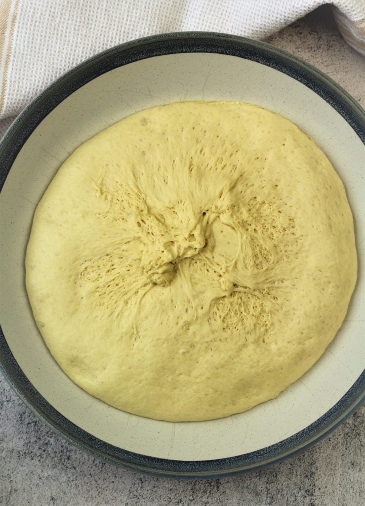 semolina bread dough in large bowl