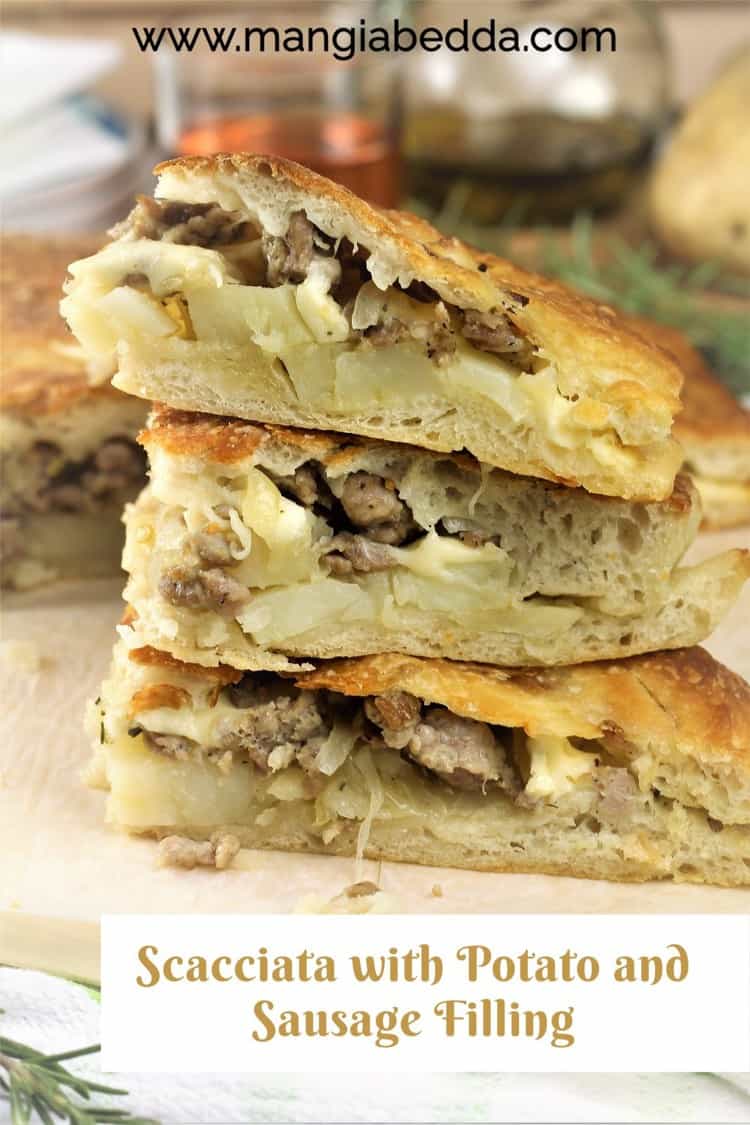scacciata wedges filled with potatoes and sausage stacked