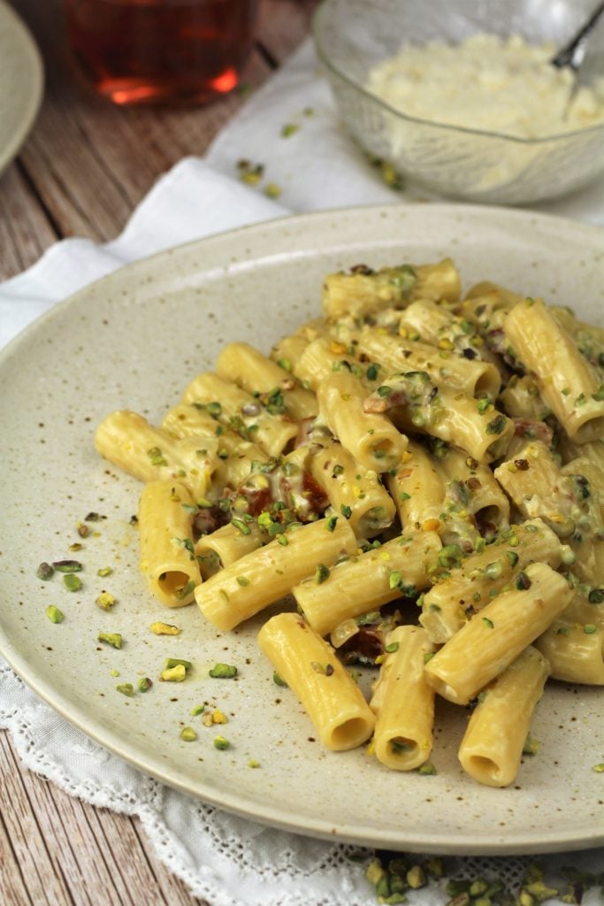 plate filled with Sicilian pistachio pasta 