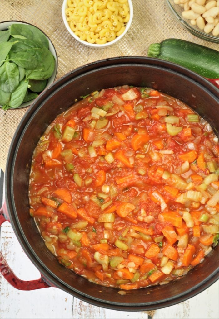 sautéd vegetables with tomatoes in pot