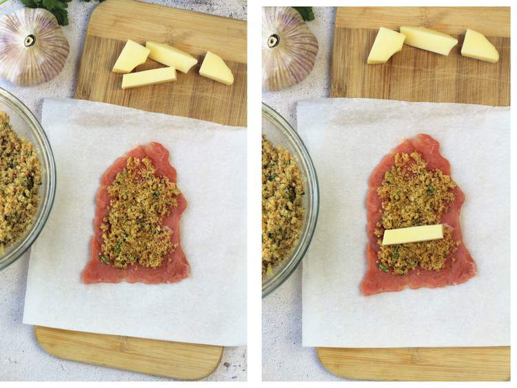 how to roll veal involtini topped with breadcrumbs and cheese