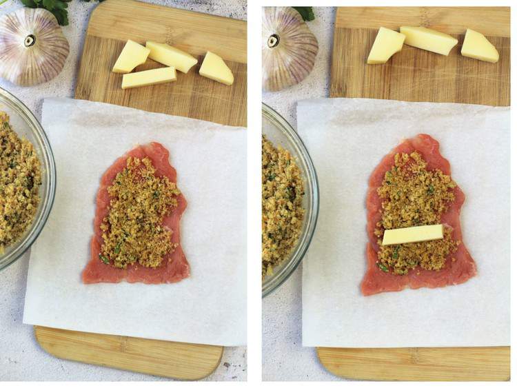 how to roll veal involtini topped with breadcrumbs and cheese