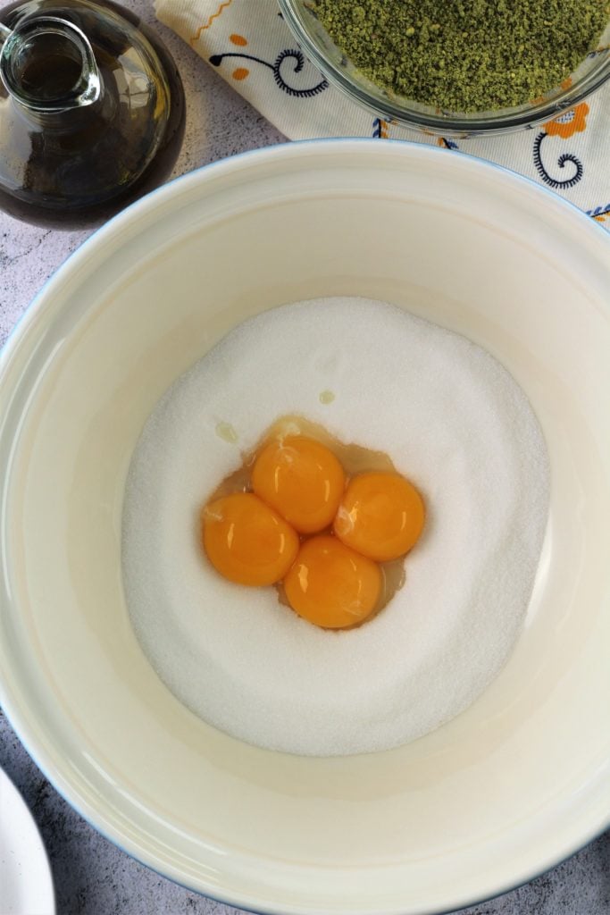 Egg yolks and sugar in large bowl.