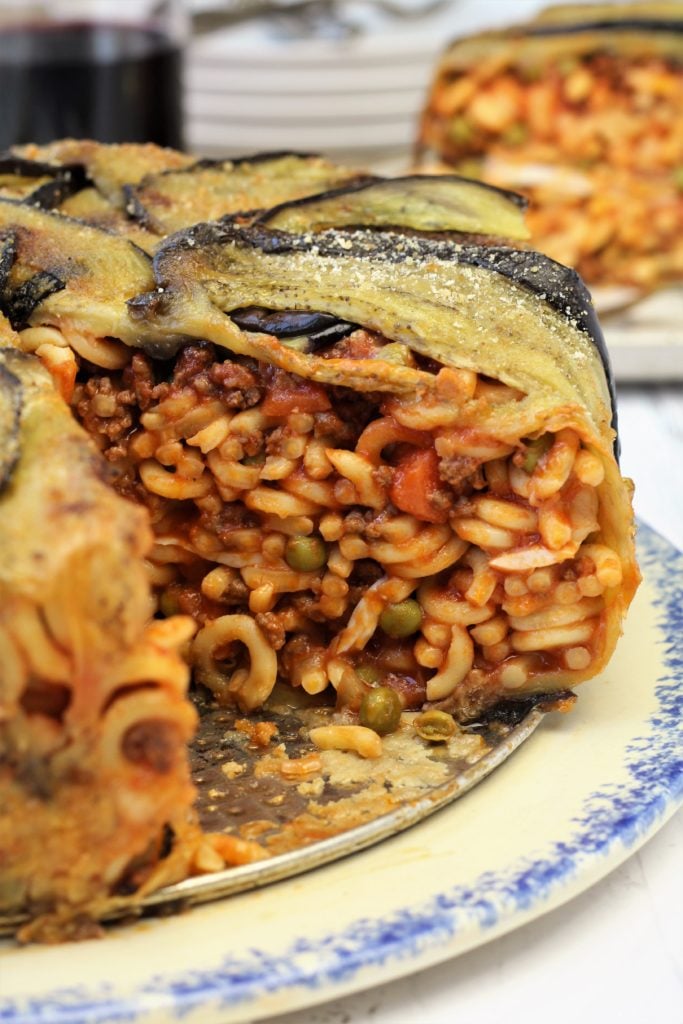 Sliced anelletti with eggplant dish.