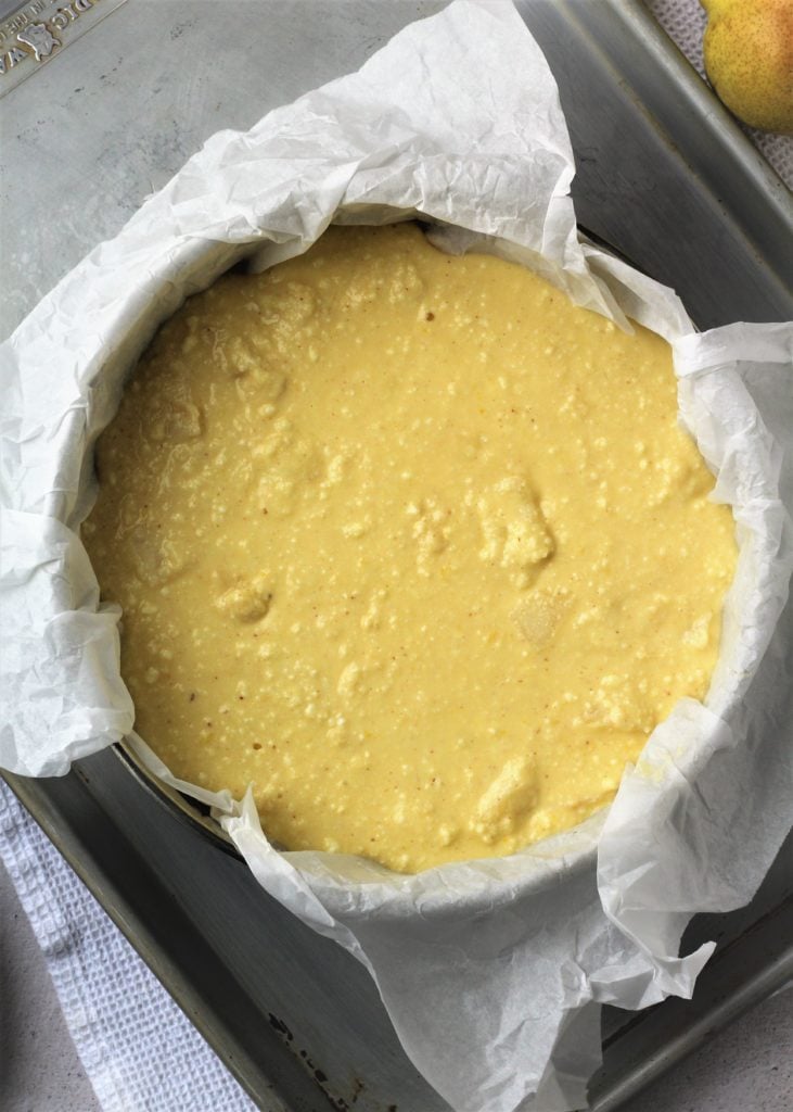 Ricotta cheesecake batter in spring form pan.