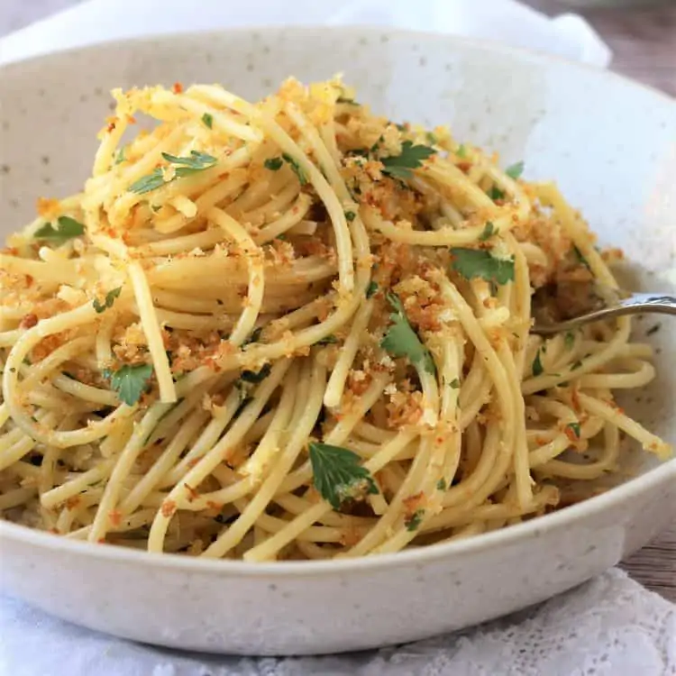 Bowlful of breadcrumb anchovy pasta.