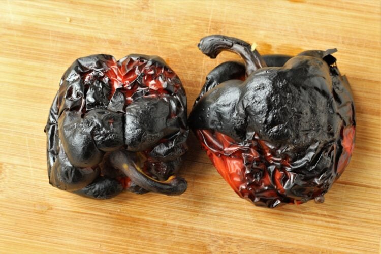 Blackened roasted red peppers.