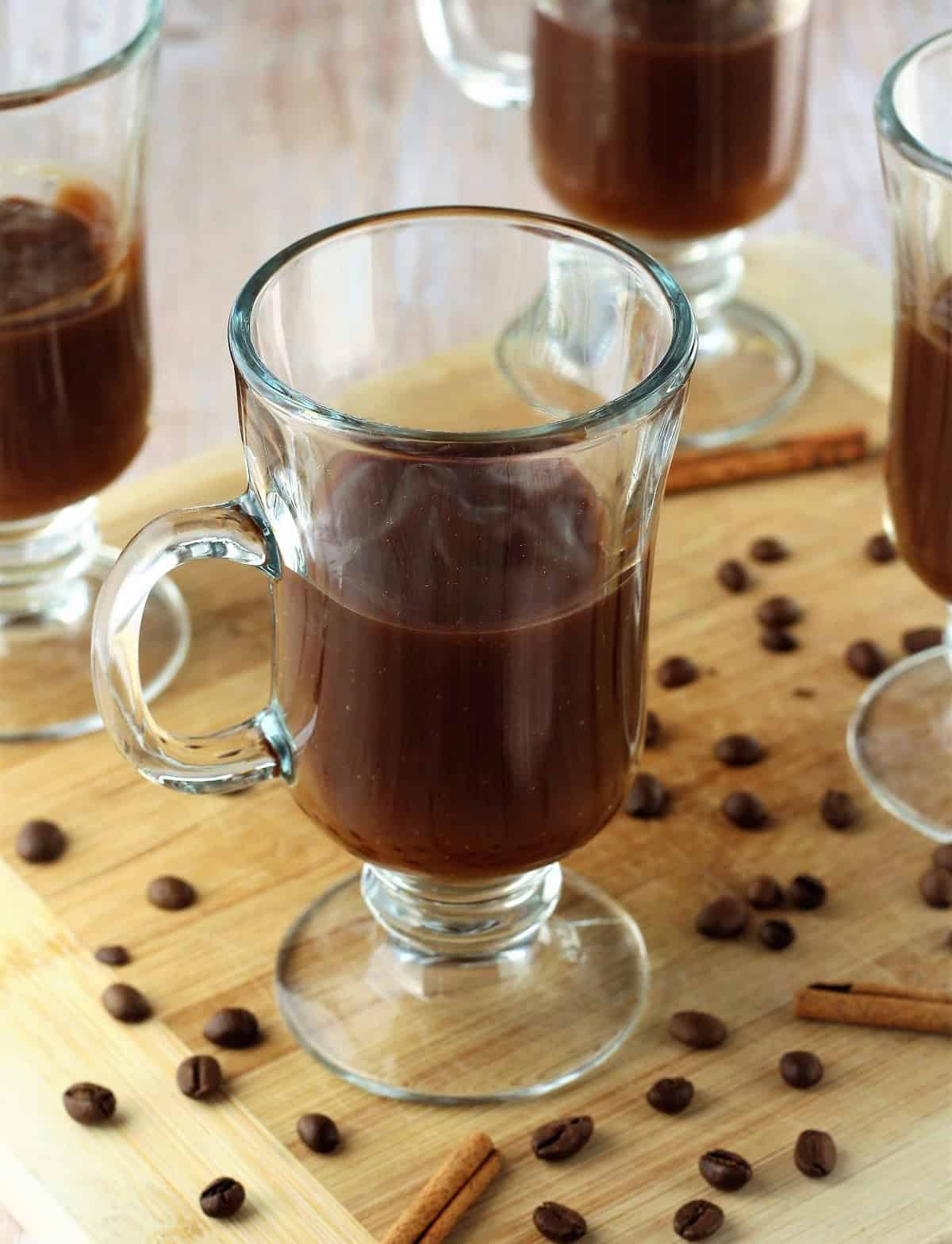 Sicilian coffee pudding poured into serving glasses.