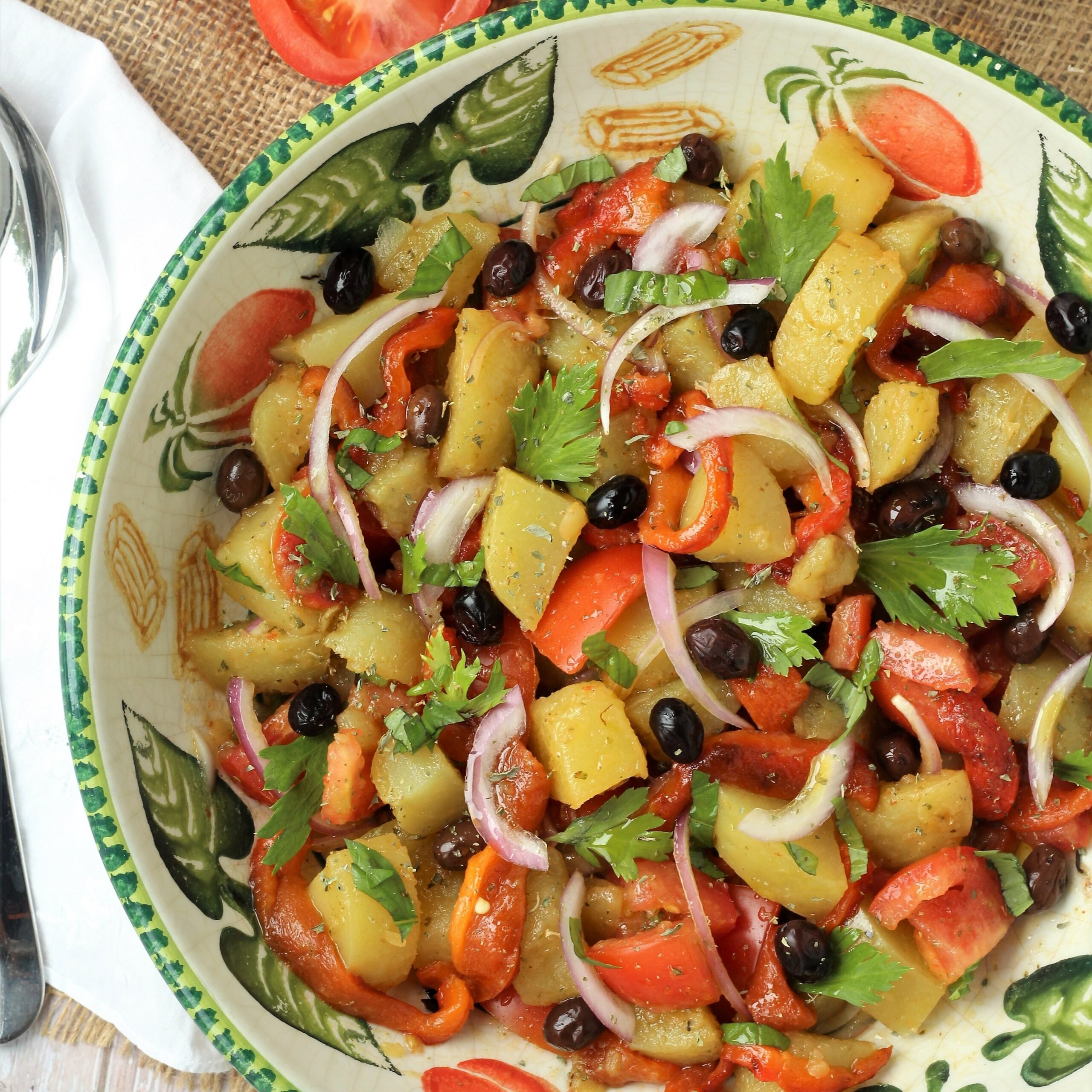 Italian potato salad with roasted red peppers and tomatoes