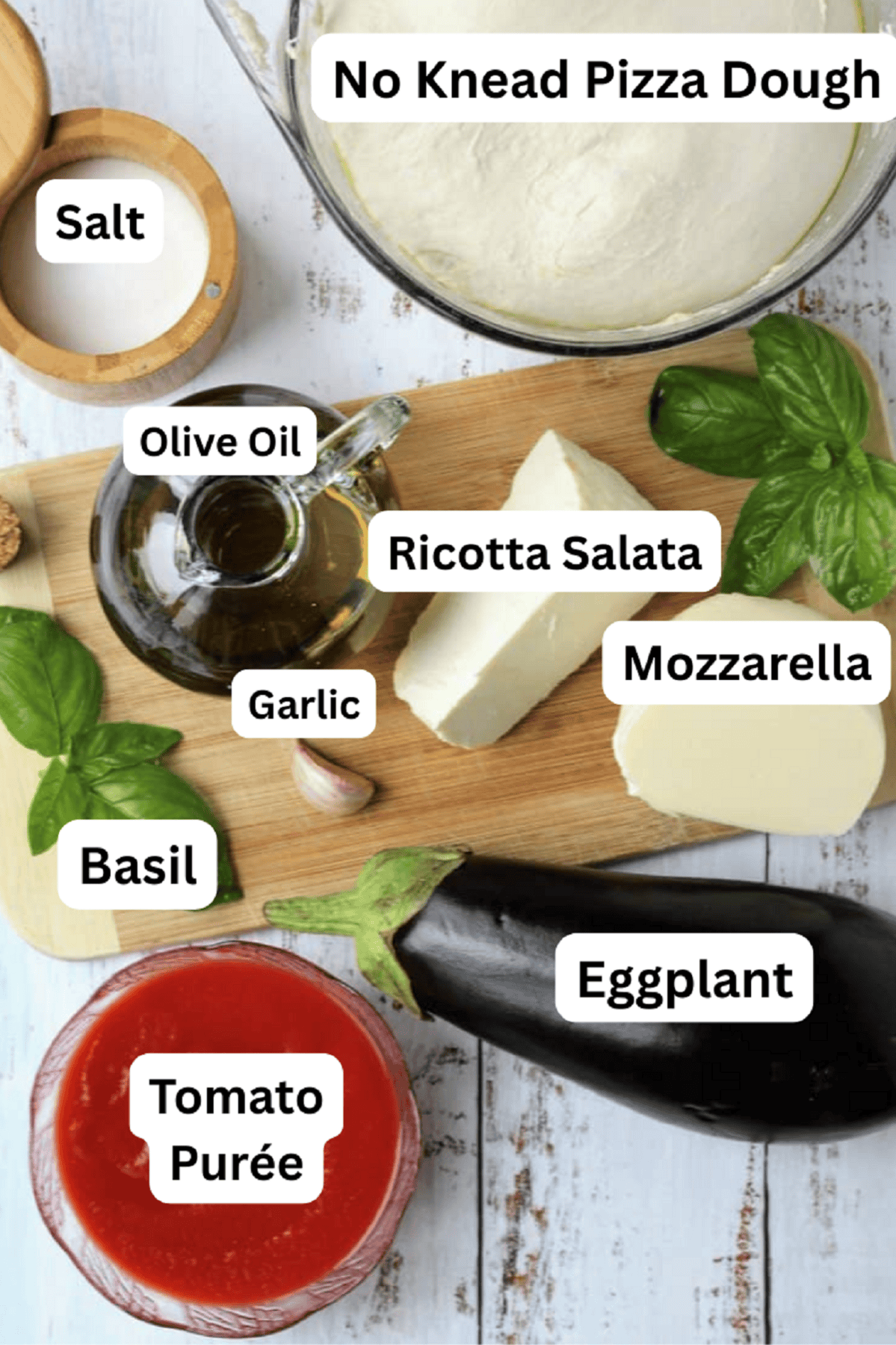 Ingredients for making calzone with eggplant alla Norma.