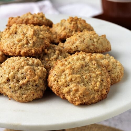 Plated hazelnut cookies.