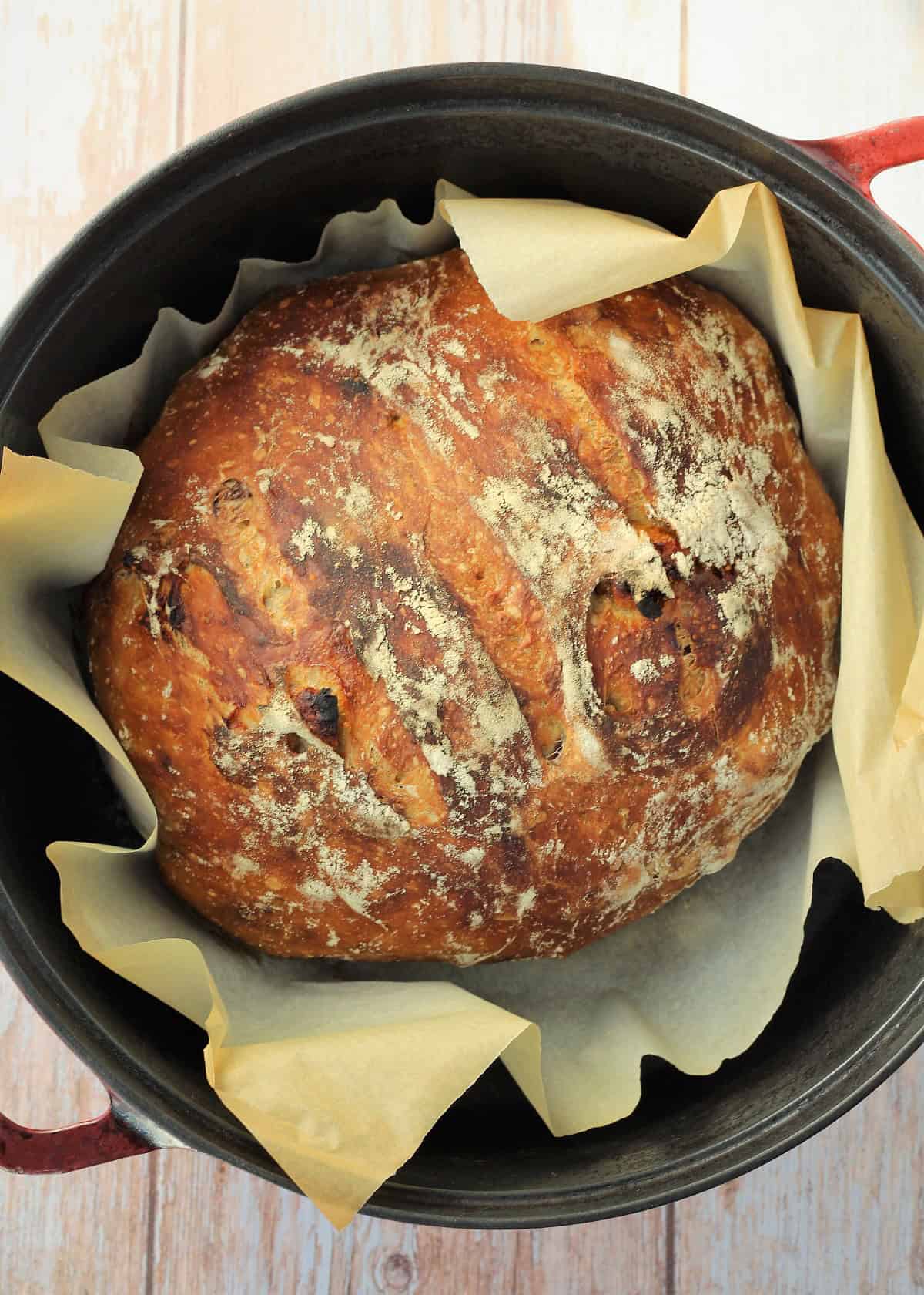 Just baked fig walnut bread in dutch oven.