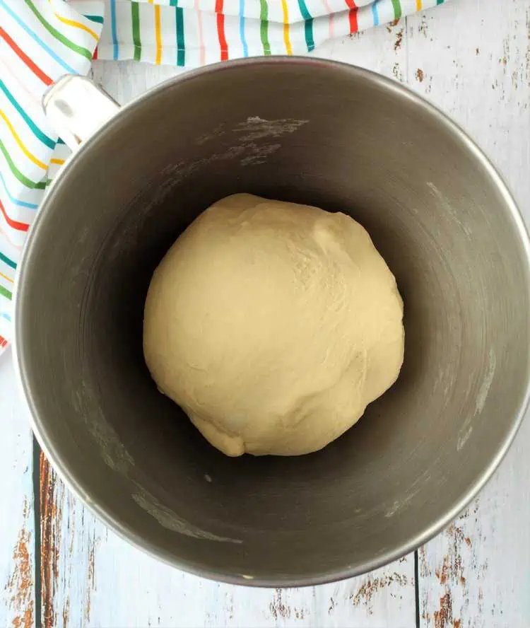 Sugar twist dough in stand mixer bowl.