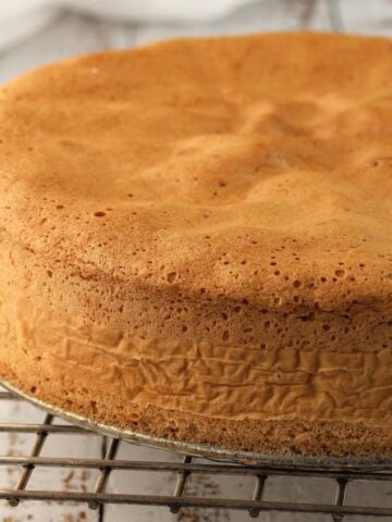 Gluten free Italian sponge cake on wire rack.