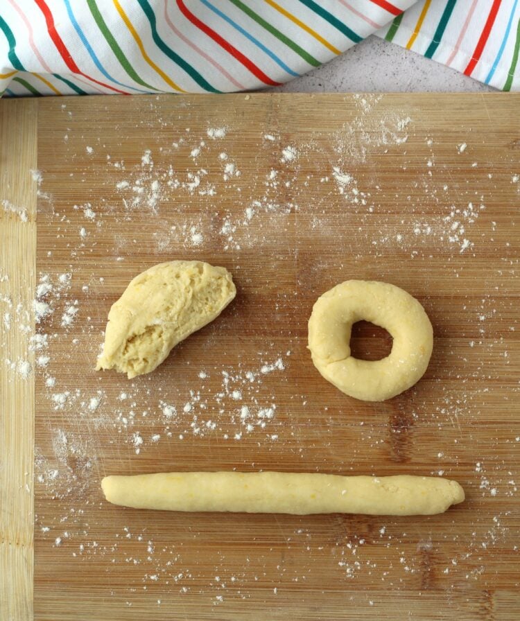 Ricotta cookie dough shaped into rope and ring.