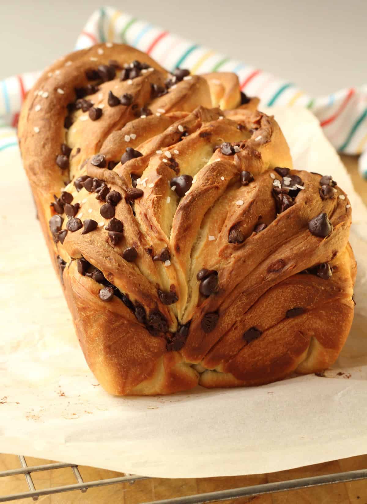 Chocolate chip brioche bread.