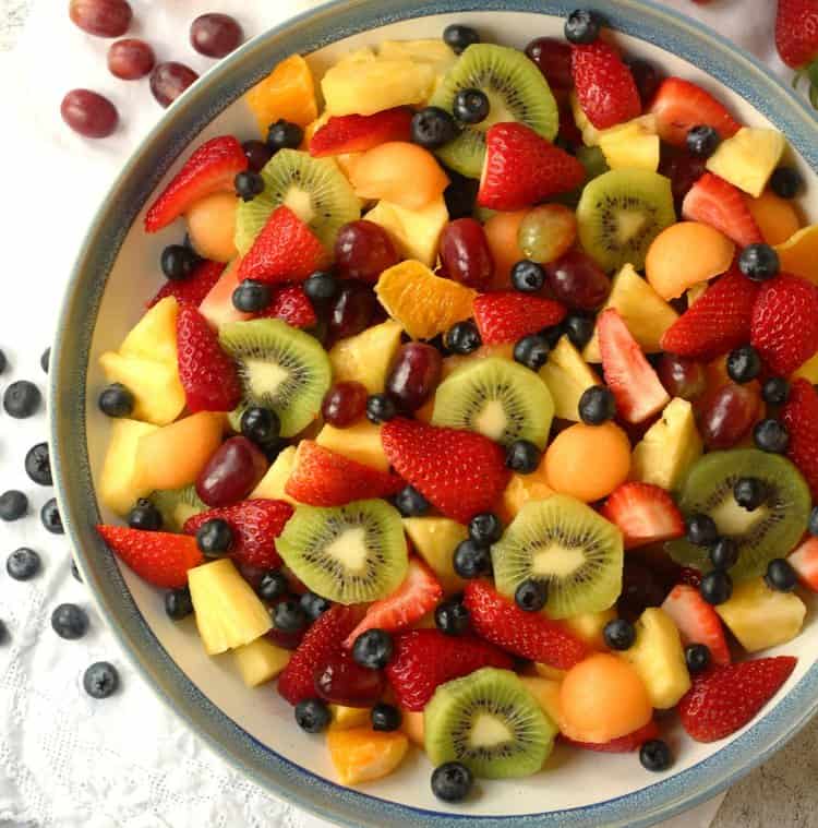 Bowl of sugar free summer fruit salad.