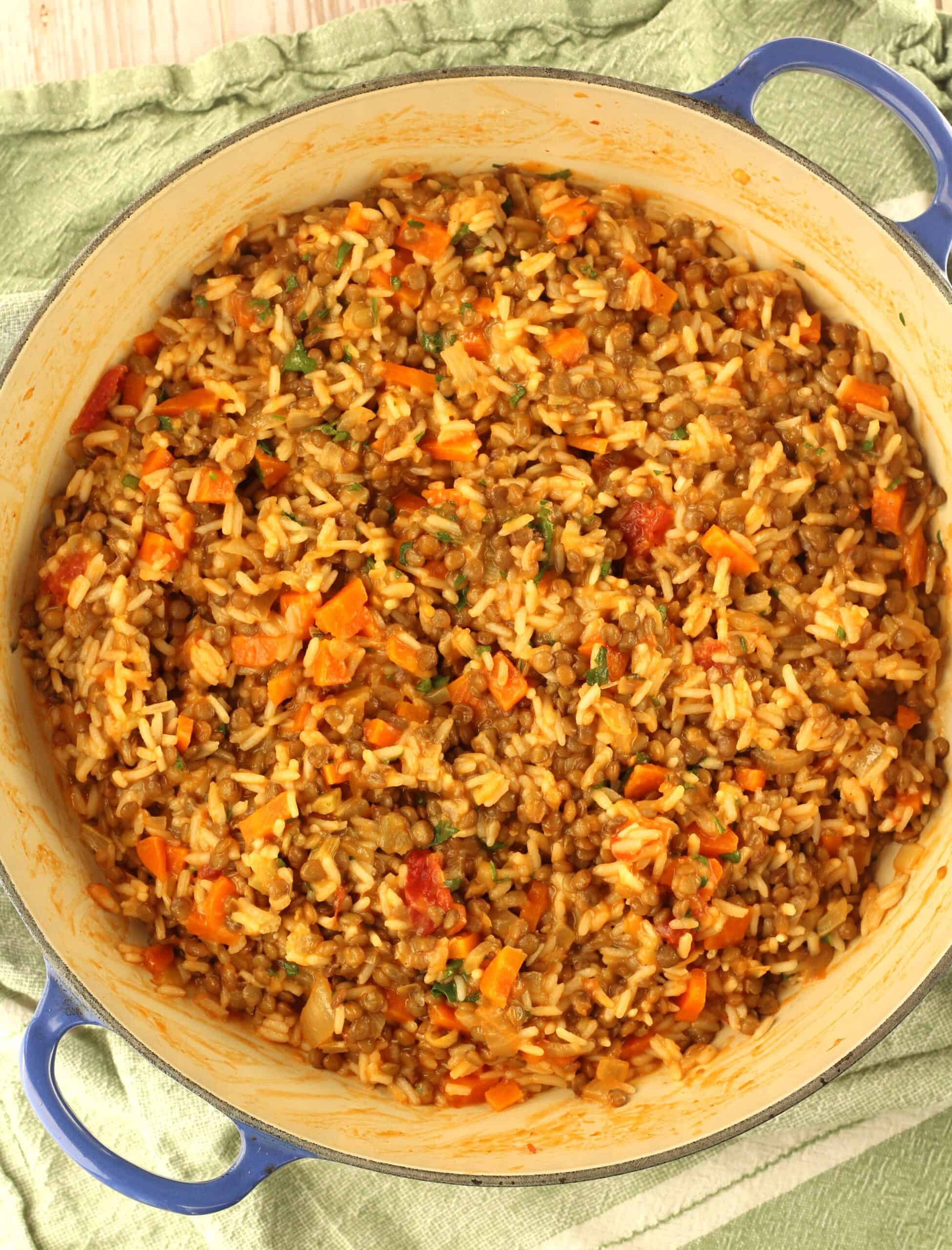 Rice and lentil filling for swiss chard rolls.