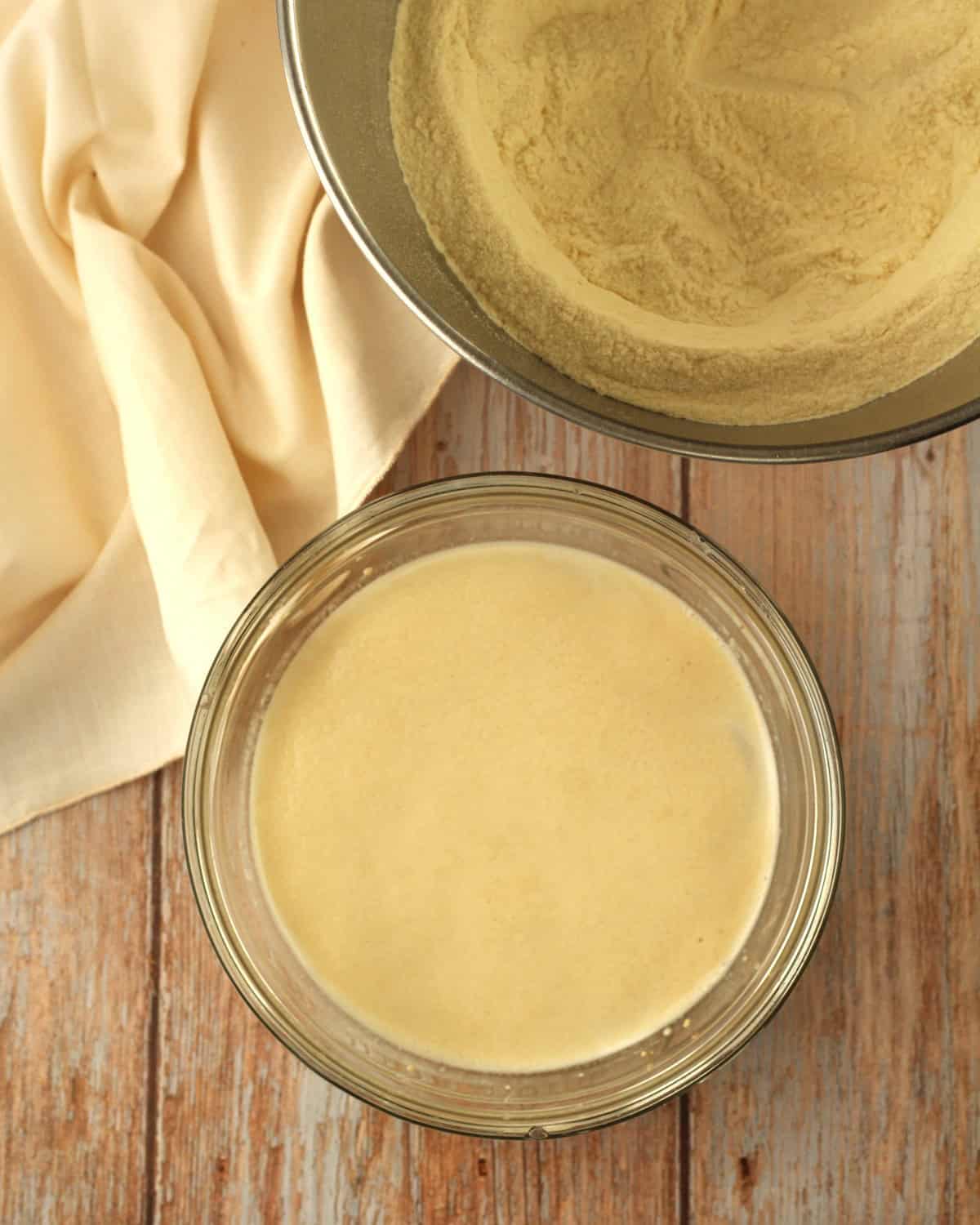 Proofed yeast in glass bowl for Sicilian cudduruni.