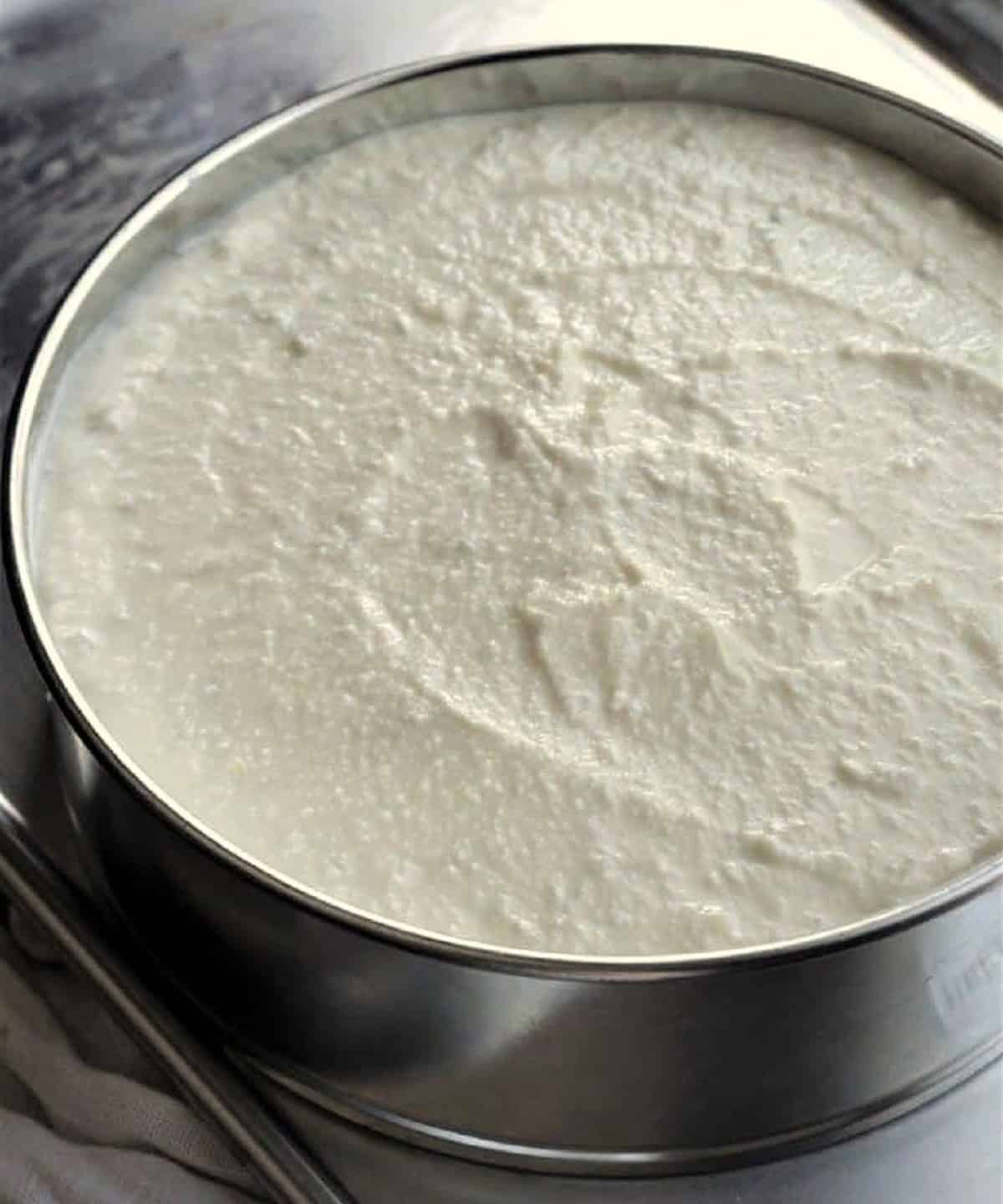 Pastiera batter in springform pan ready for baking.