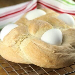 Sicilian Easter cuddura cu l'ova bread.