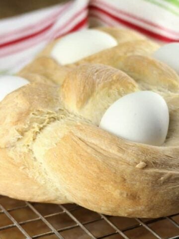 Sicilian Easter cuddura cu l'ova bread.