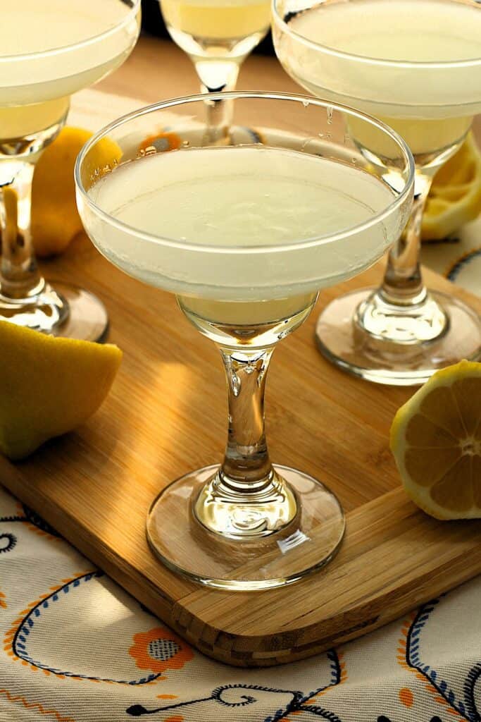 Sicilian lemon pudding (gelo di limone) in serving glass.