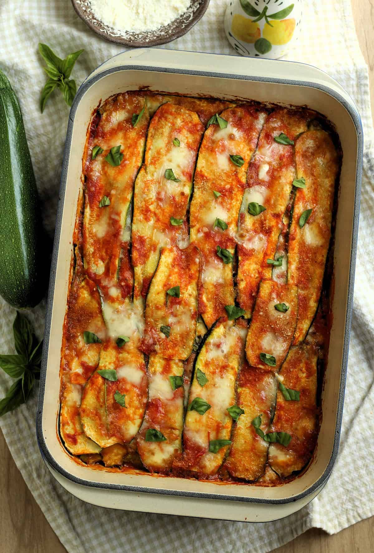 Sicilian zucchini parmigiana in large casserole.