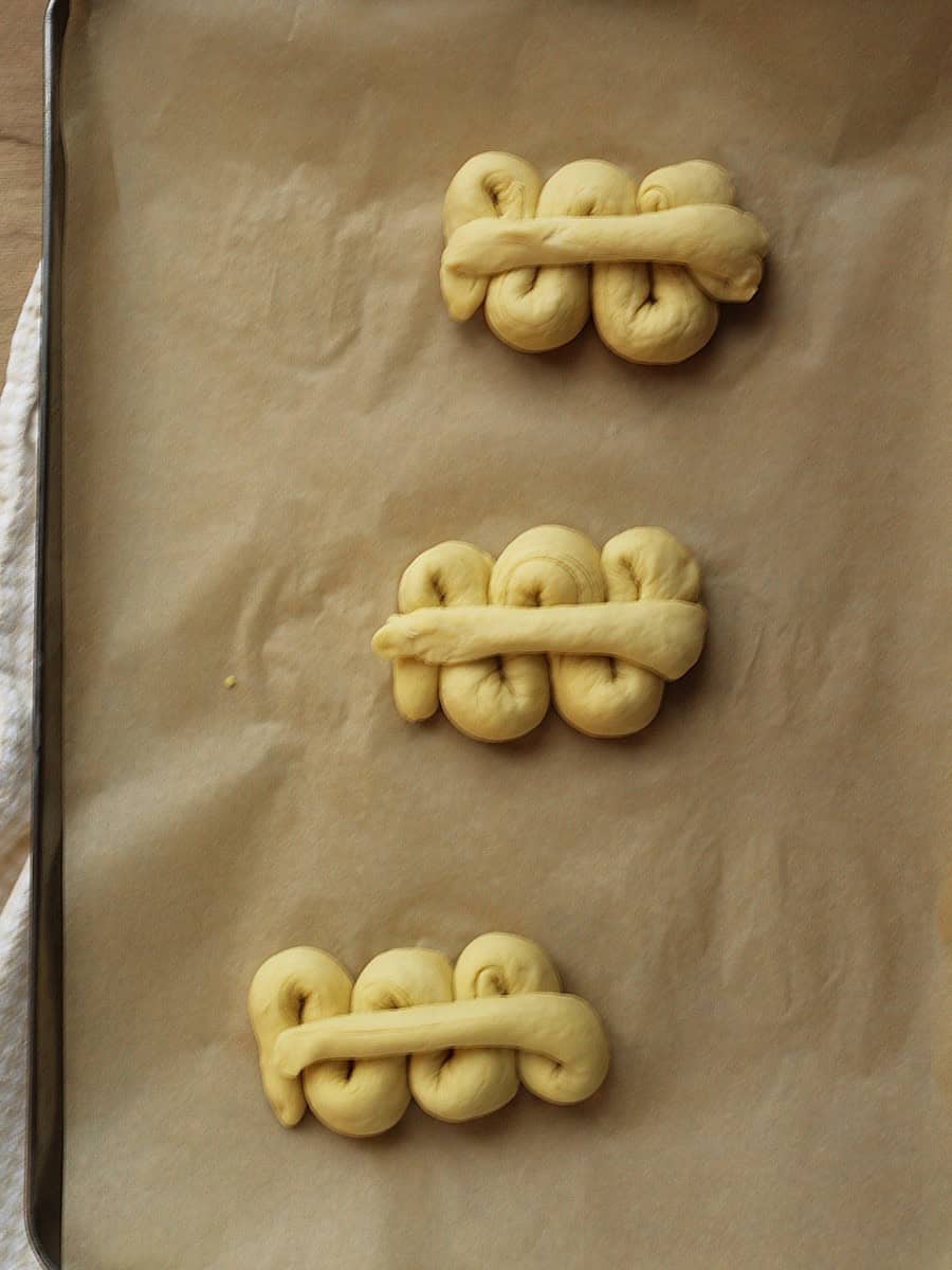 Sicilian Mafalda bread dough on baking sheet.