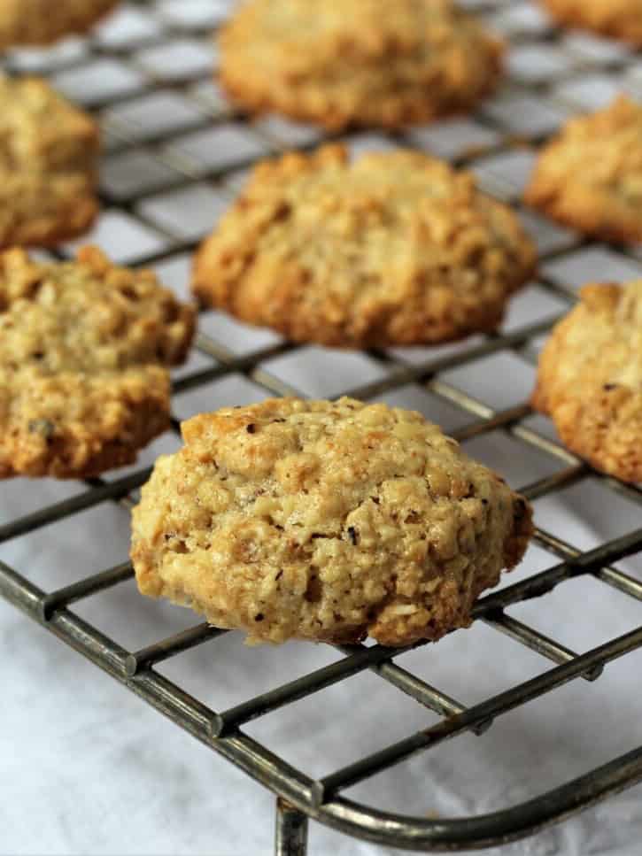 Easy 3-ingredient hazelnut cookies on wire rack.