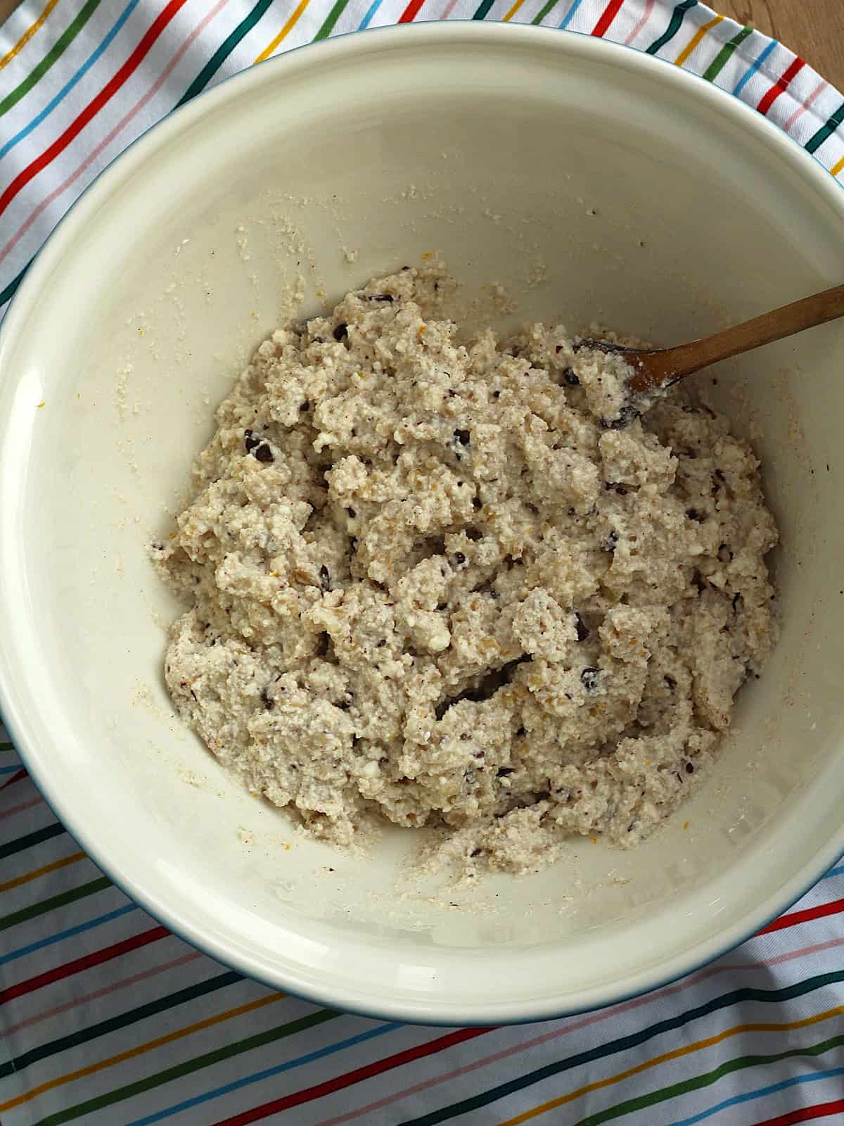 Sweetened ricotta combined with cinnamon, orange zest and chocoalte chips for cuccia.