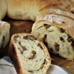 Sicilian sausage bread cut into wedges.