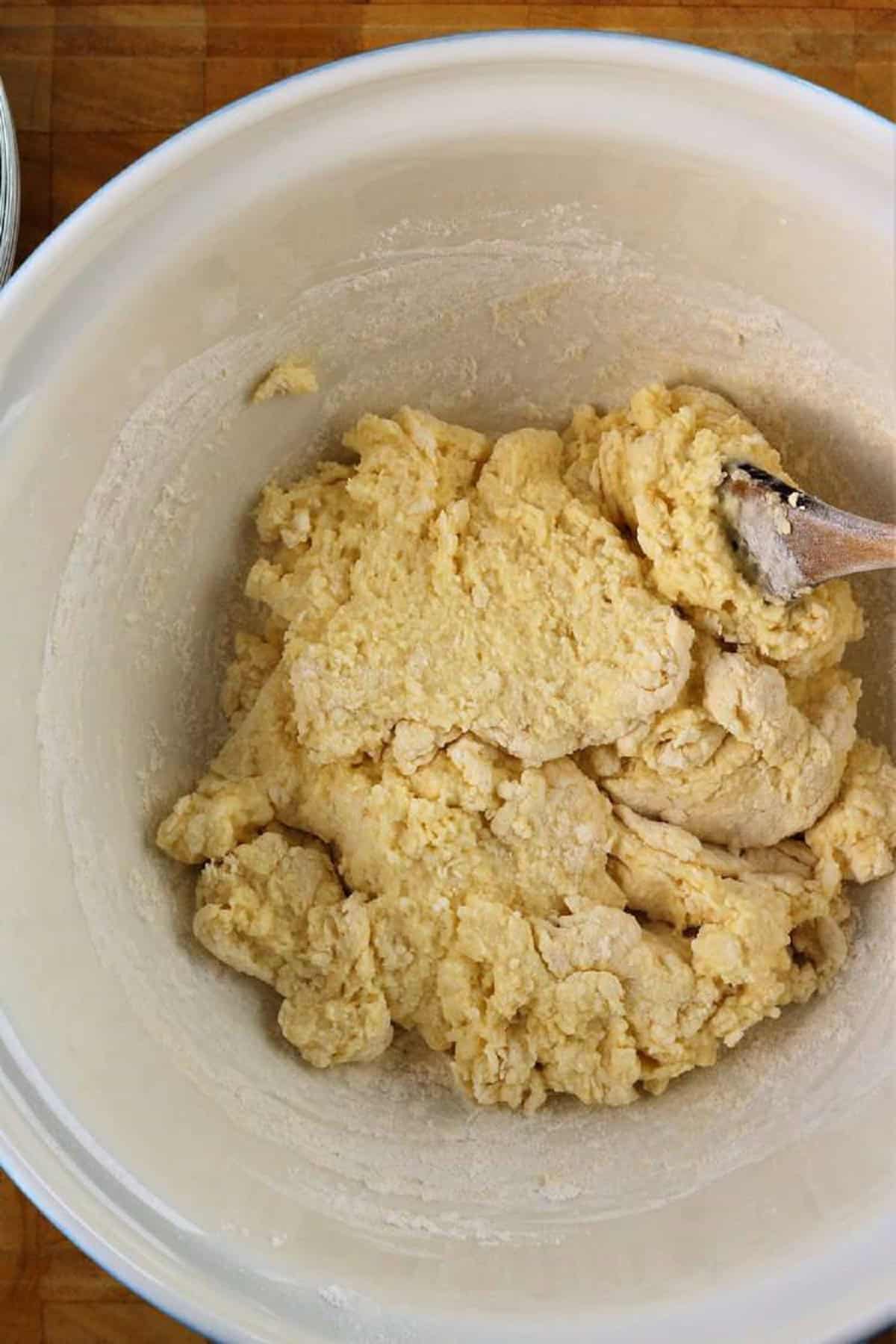 Ricotta gnocchi dough in bowl.