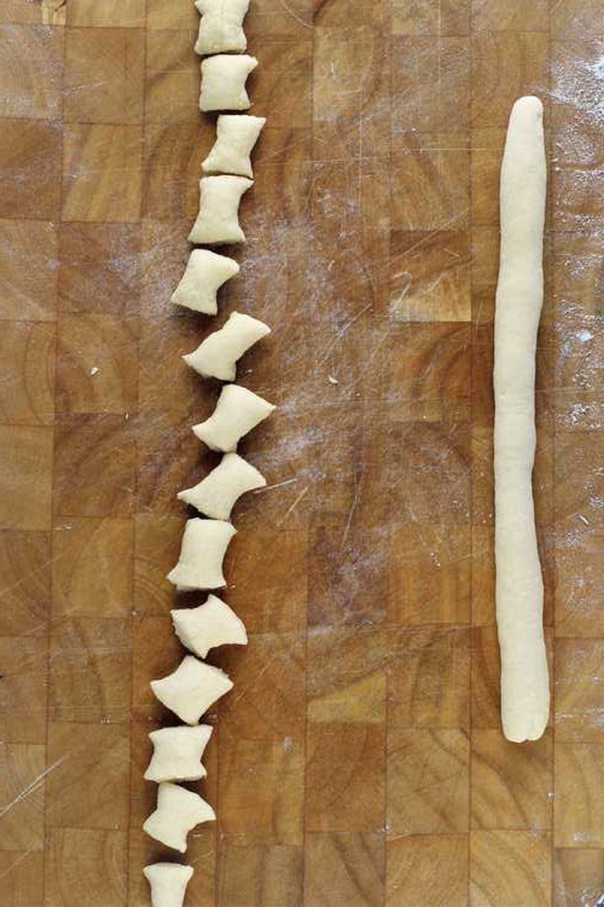 Gnocchi rope cut into small pieces.