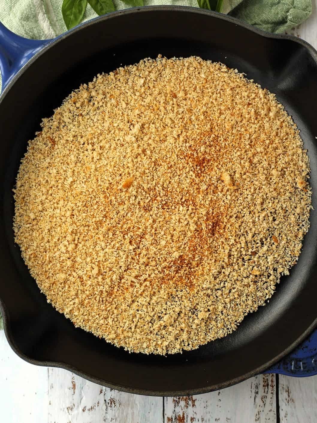 Toasted breadcrumbs in skillet.