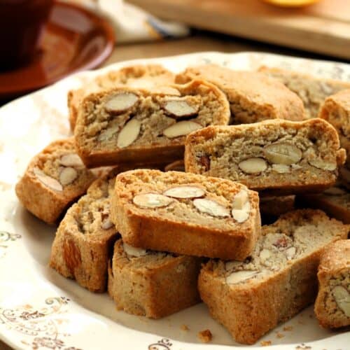 Plate filled with quaresimali lenten almond biscuits.