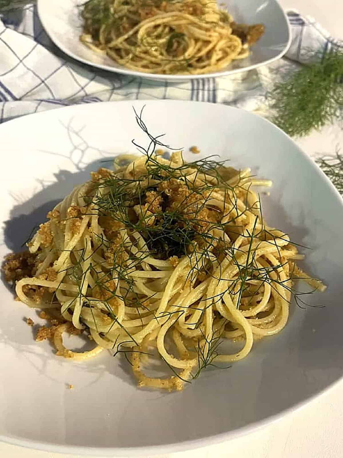 Sicilian wild fennel pasta with crispy breadcrumbs.