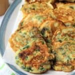 Italian swiss chard fritters on serving plate.