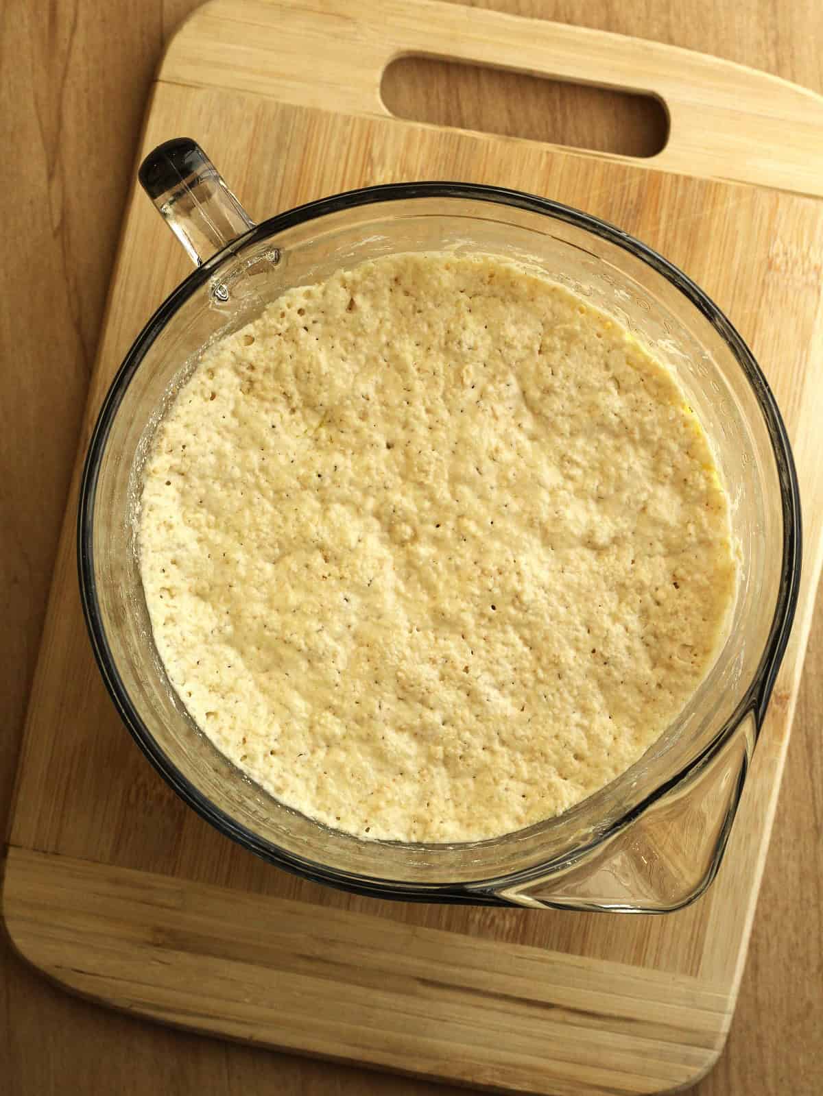 No knead scacciata dough after 6 hours of rising.