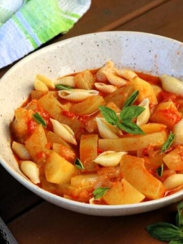 Sicilian past with cucuzza in bowl.