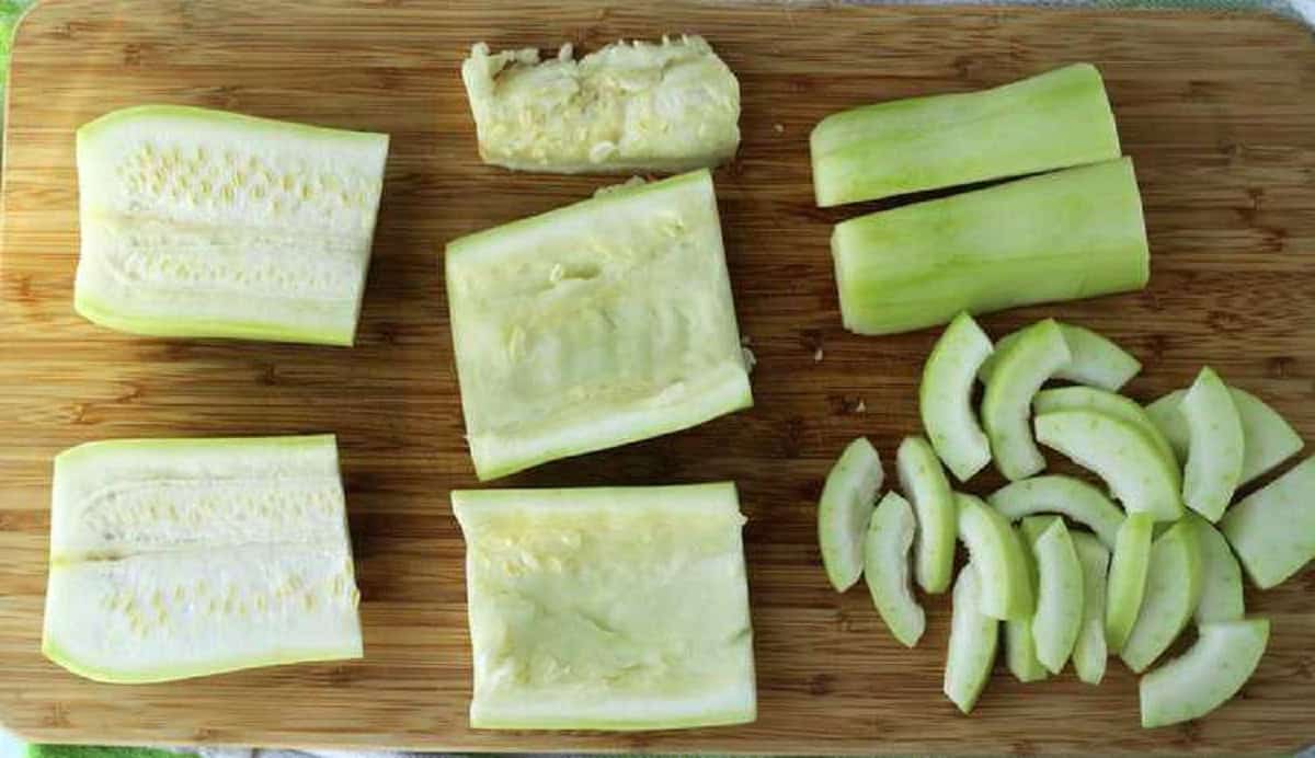 Cucuzza squash with insides hollowed out and cut into small pieces.