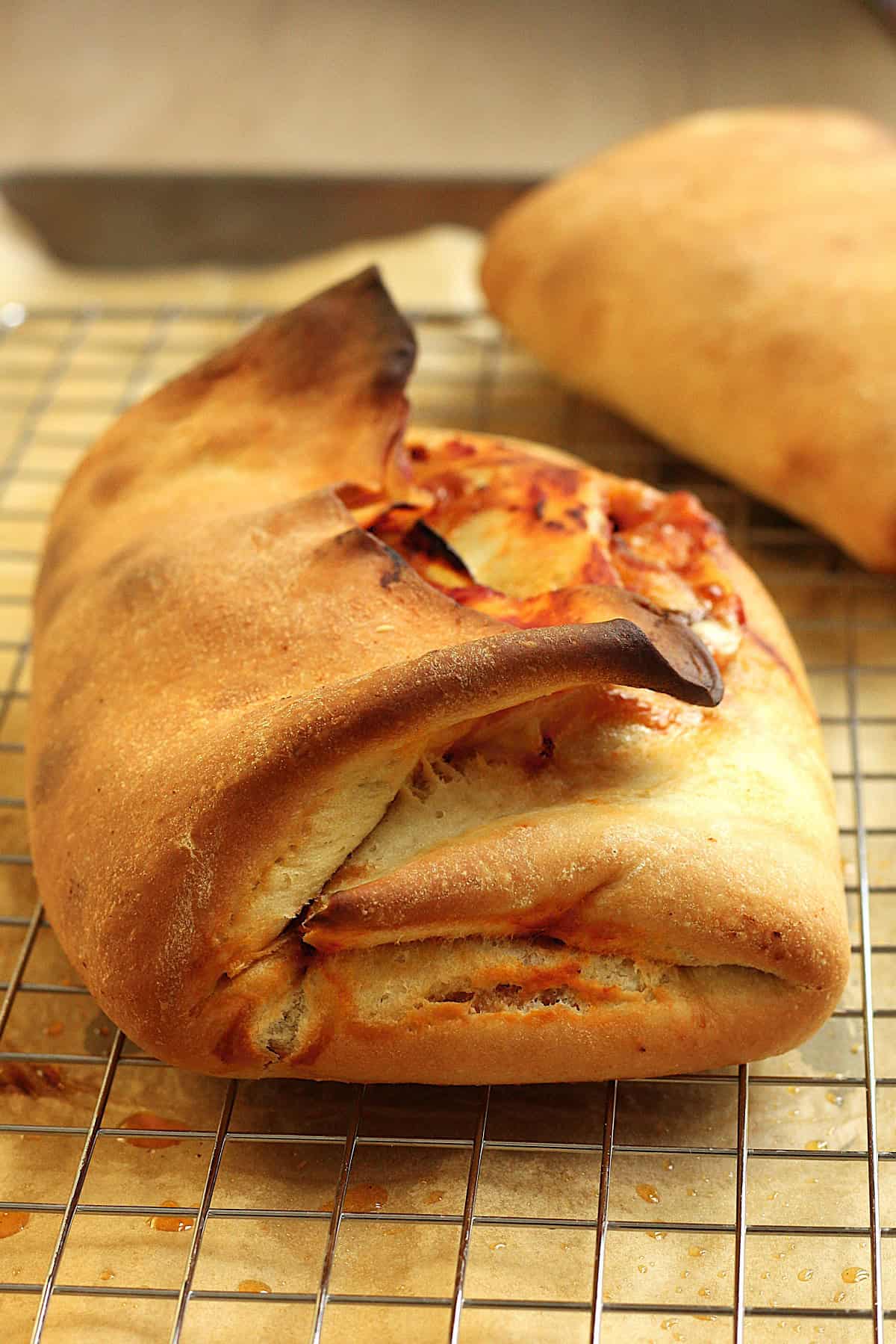 Just baked scaccia Ragusana on wire rack.