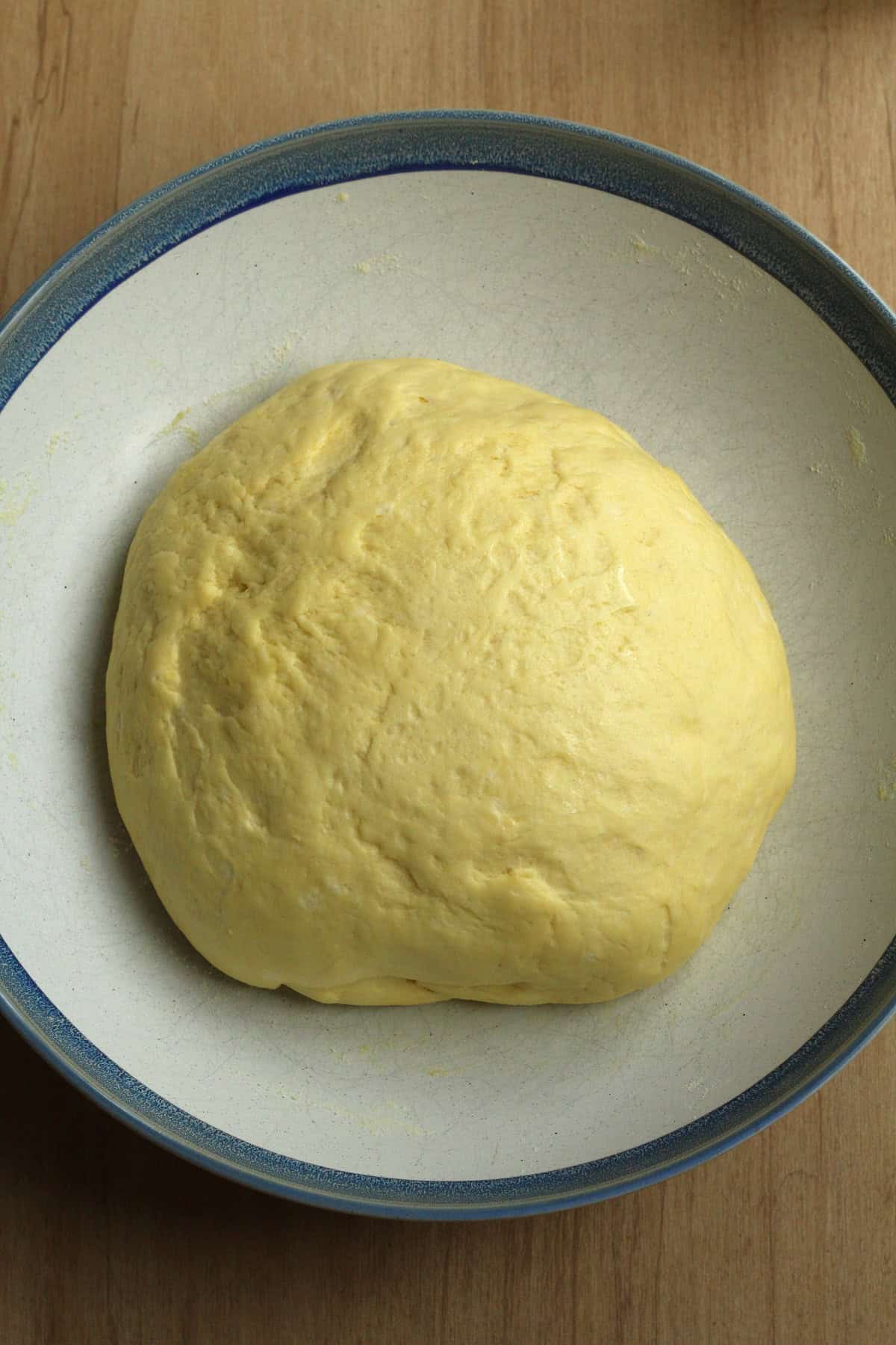Scaccia dough doubled in bulk in large bowl.