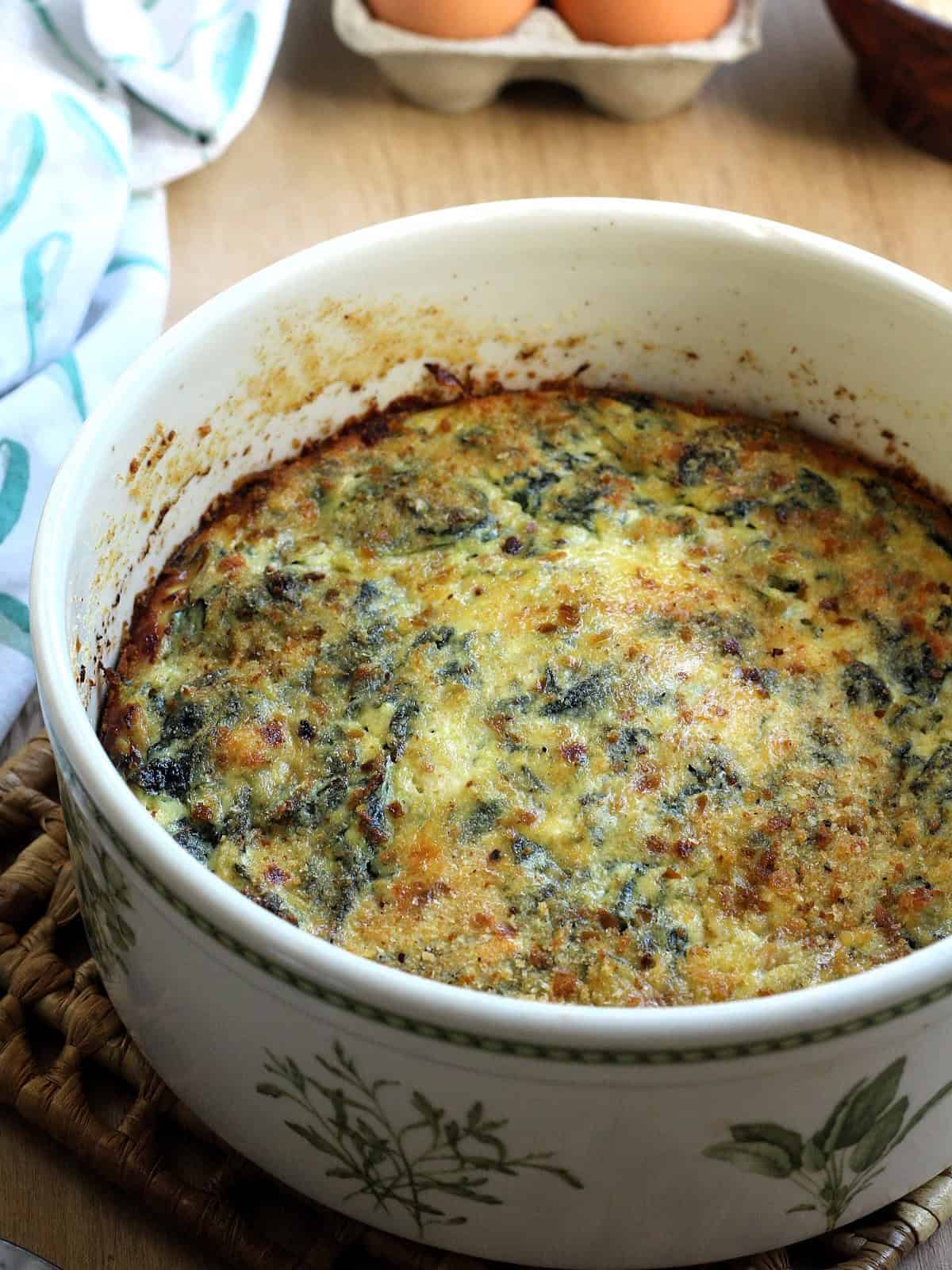 Baked cheesy swiss chard and ricotta tortino.